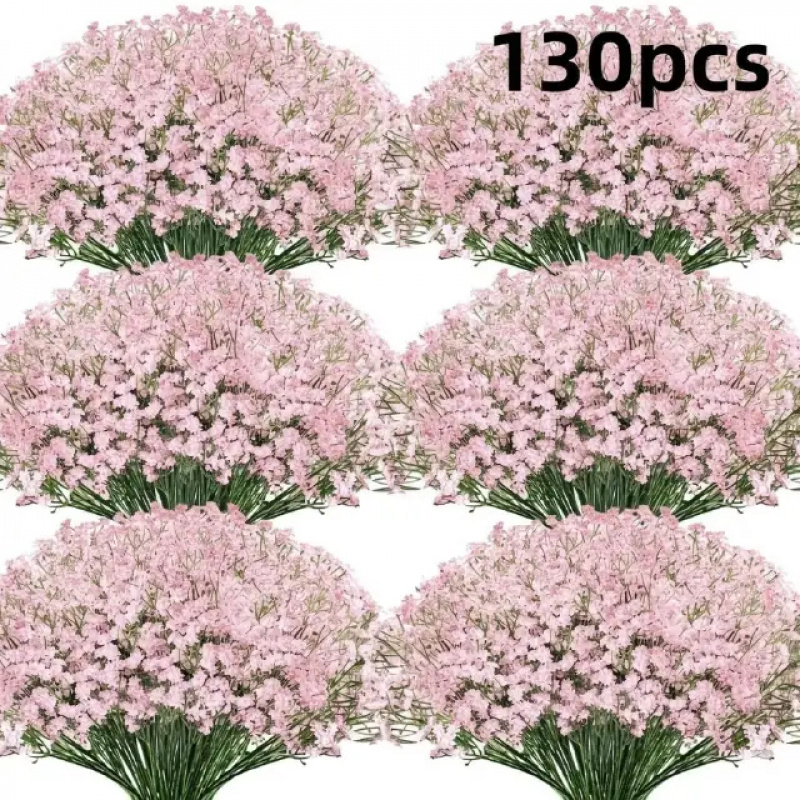 Dried Flower Bulk - 130本の茎を持つピンクのジプソフィラ造花ブーケ、新鮮で美しいドライフラワーのような質感の造花、ホームリビング用