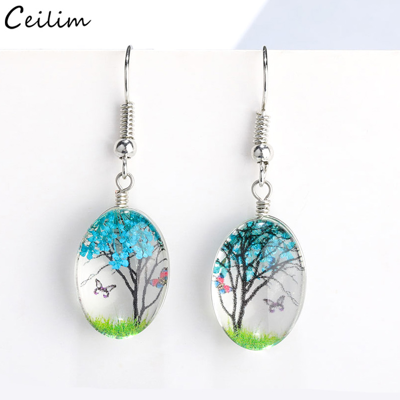 女性のためのドライフラワードロップペンダントイヤリング、シル - Dried Flower Bulk のレビューと価格