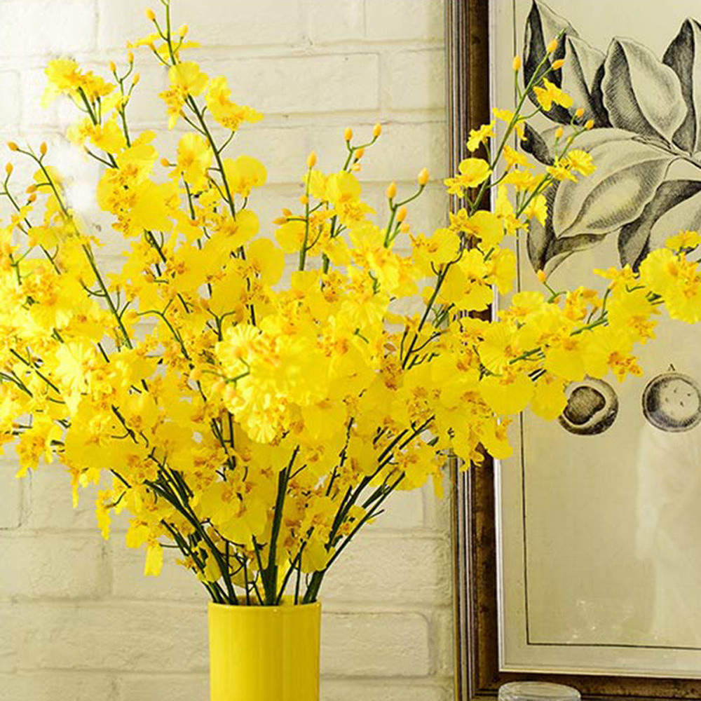黄色のシミュレーションフラワーダンス蘭の装飾造花ソフト装飾シ - Dried Flower Bulk のレビューと価格