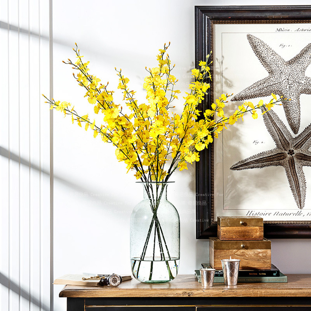 黄色のシミュレーションフラワーダンス蘭の装飾造花ソフト装飾シ - Dried Flower Bulk のレビューと価格