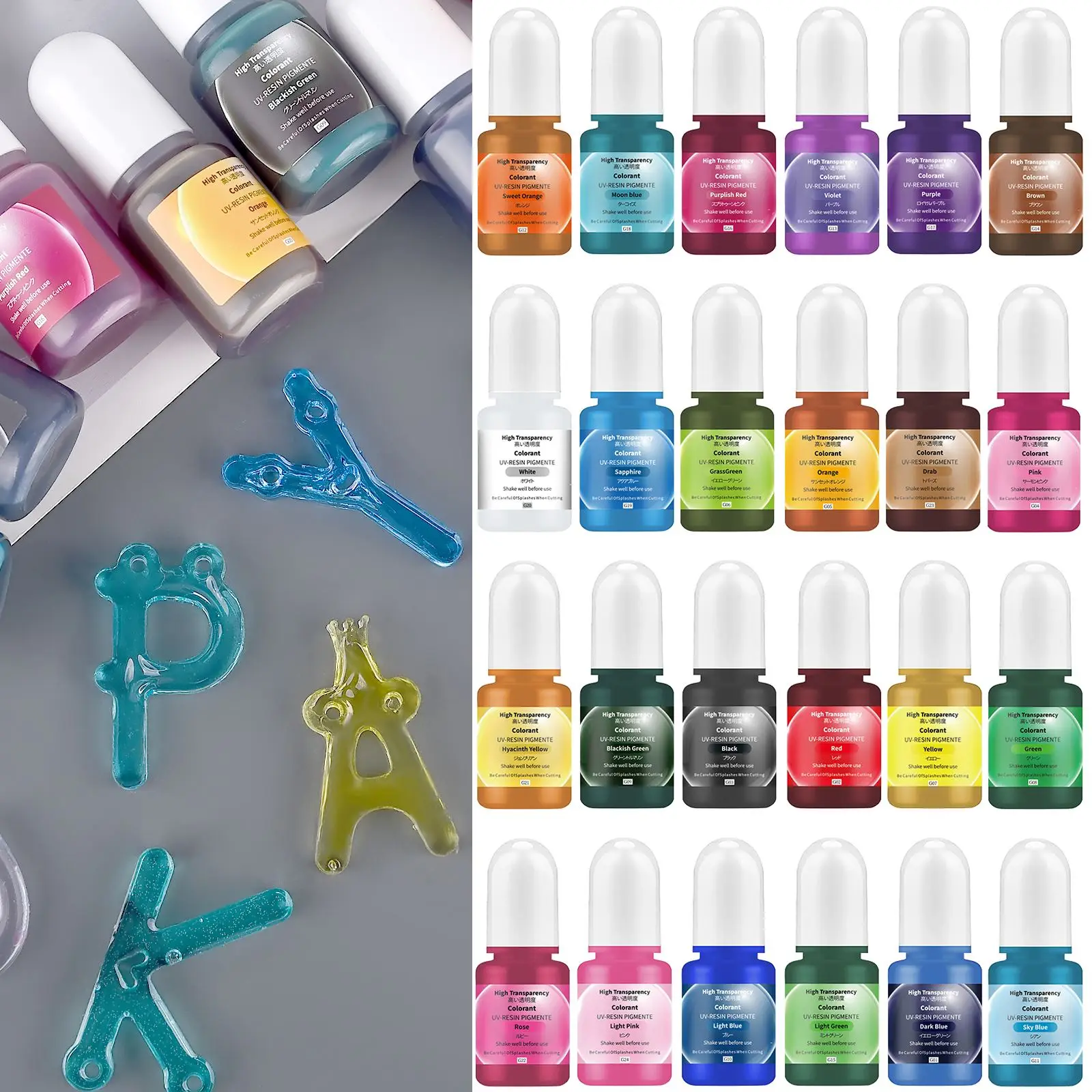 24色 5ml エポキシ樹脂顔料 透明 無毒 ABエポキシ樹 - Epoxy Uv Resin Kit のレビューと価格